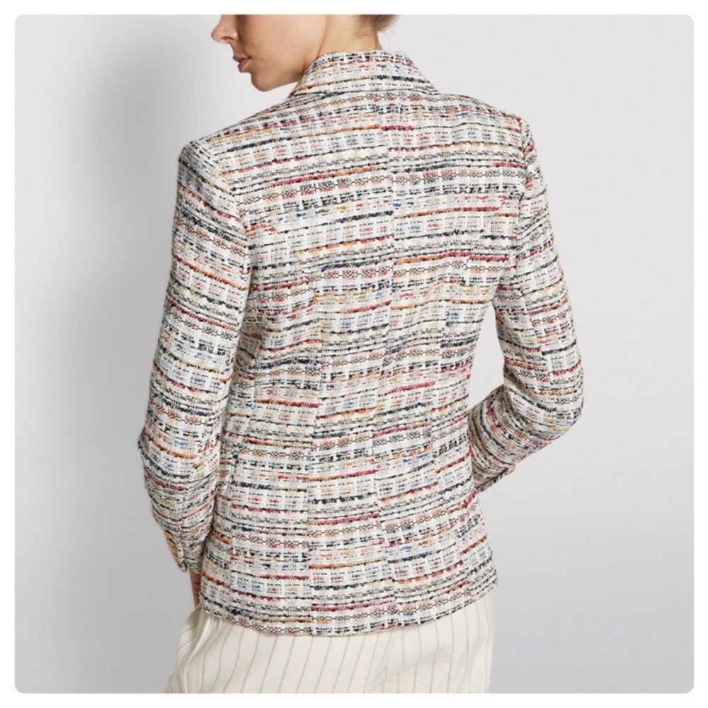 L'AGENCE Kenzie Double Breasted Blazer in Orange & Blue Multi - Picture 3 of 16